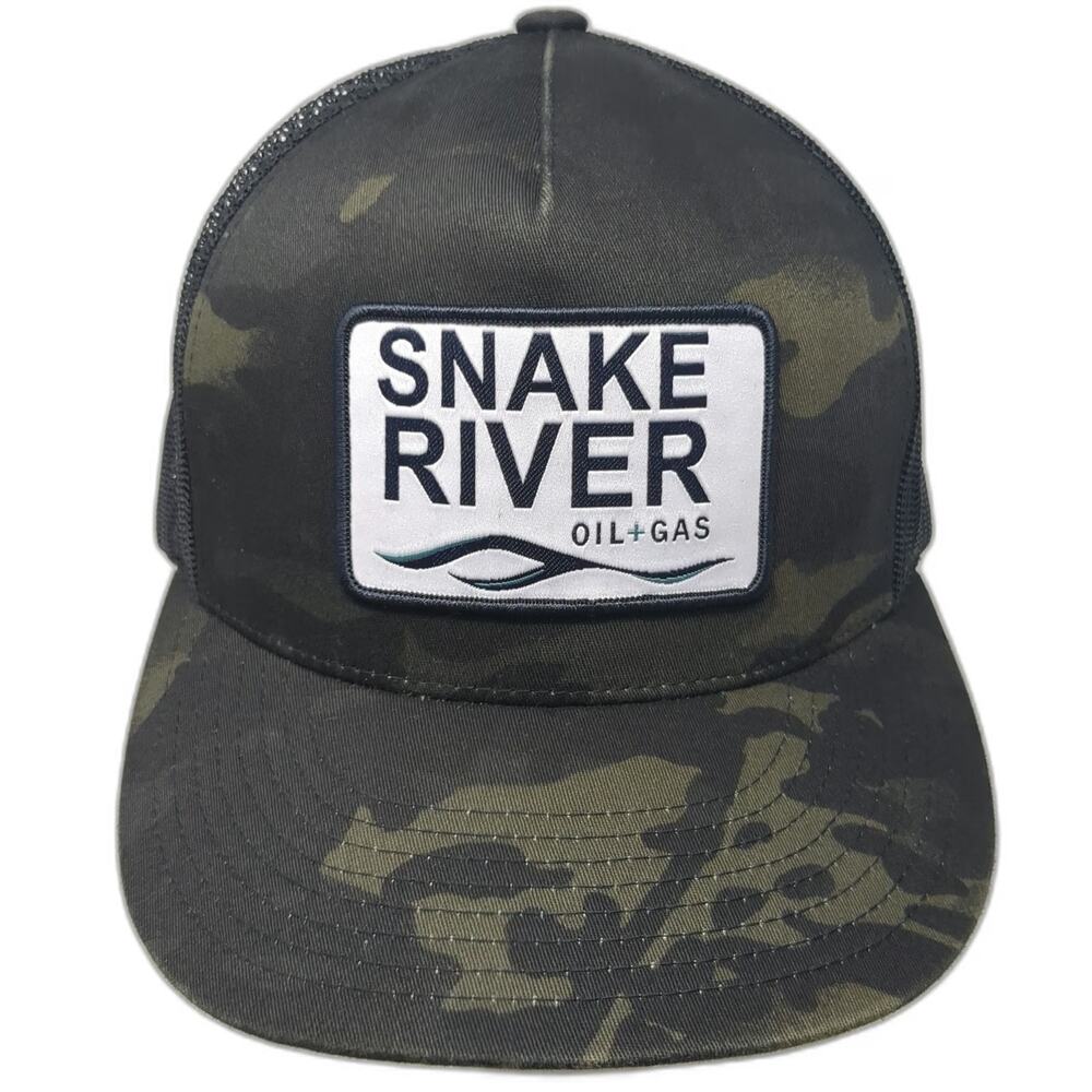 Yupoong Trucker Hat Green One Size Snapback Camo Snake River Oil Gas Patch